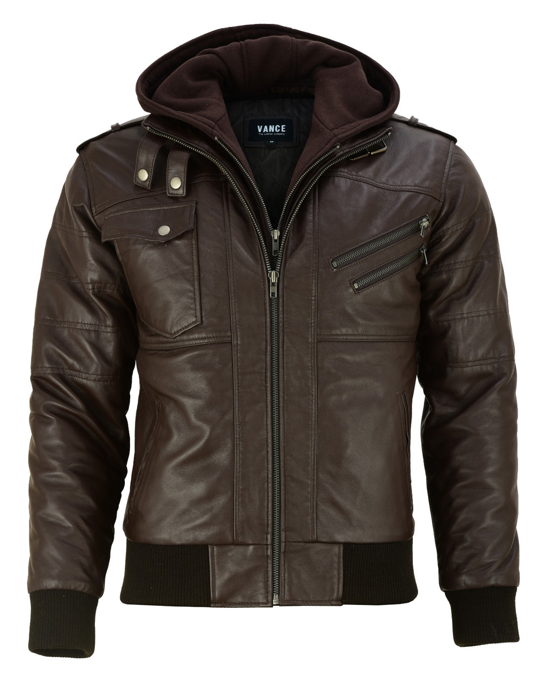 Vance Herren Echtlederjacke aus 100% Lammleder Abnehmbarer Hoodie