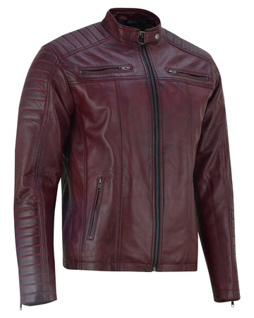 Vance Herren Echtleder Bikerjacke aus 100% Lammleder (Dunkelrot)