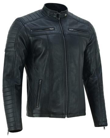 Vance Men's Genuine Leather Biker Jacket made from 100% lambskin leather (Black)