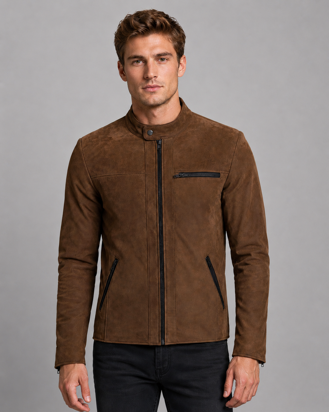 Vance Men's Genuine Leather Jacket made from 100% cowhide leather (nubuck leather)