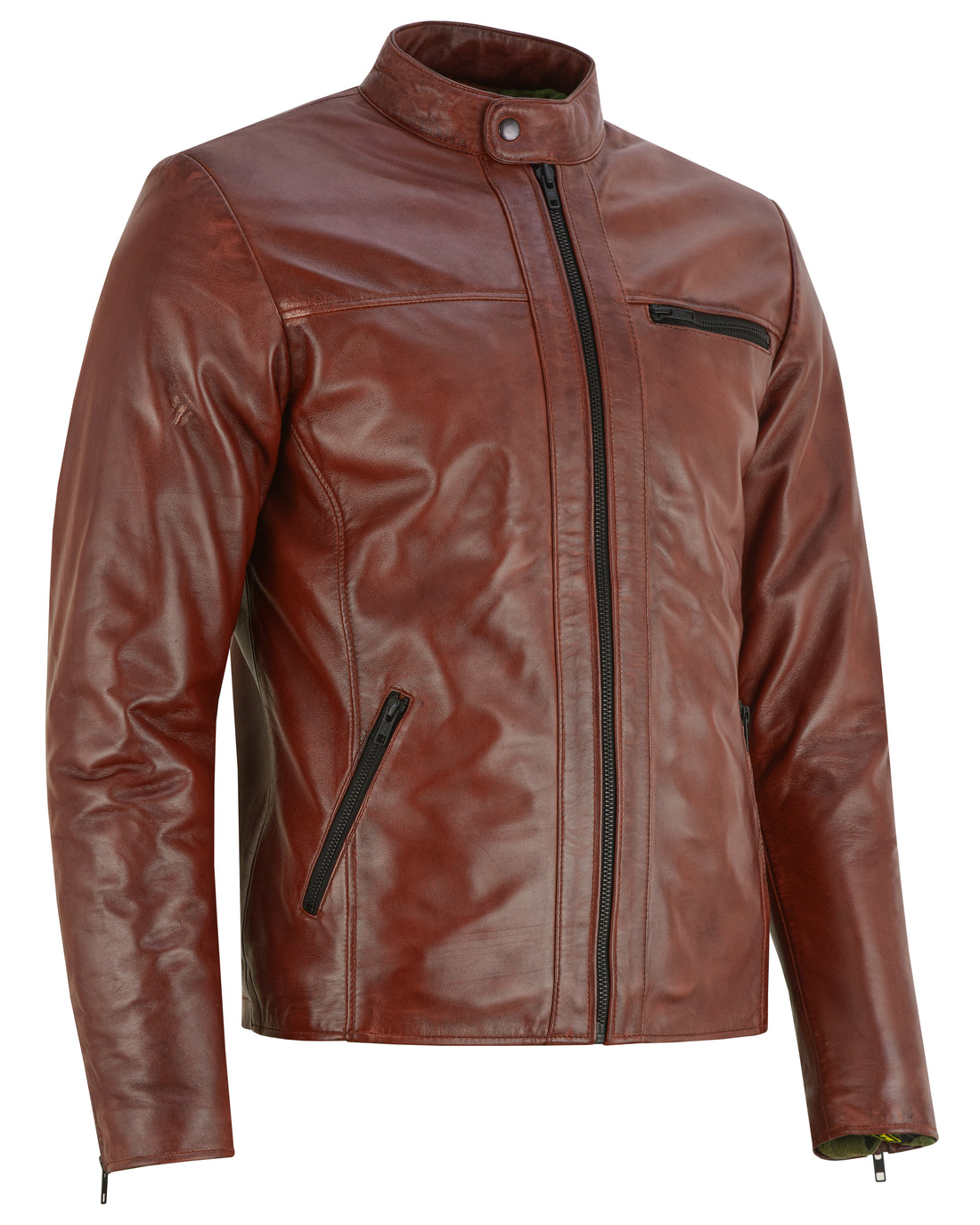 Vance Men's Genuine Leather Jacket made from 100% lambskin leather (Wood Brown)