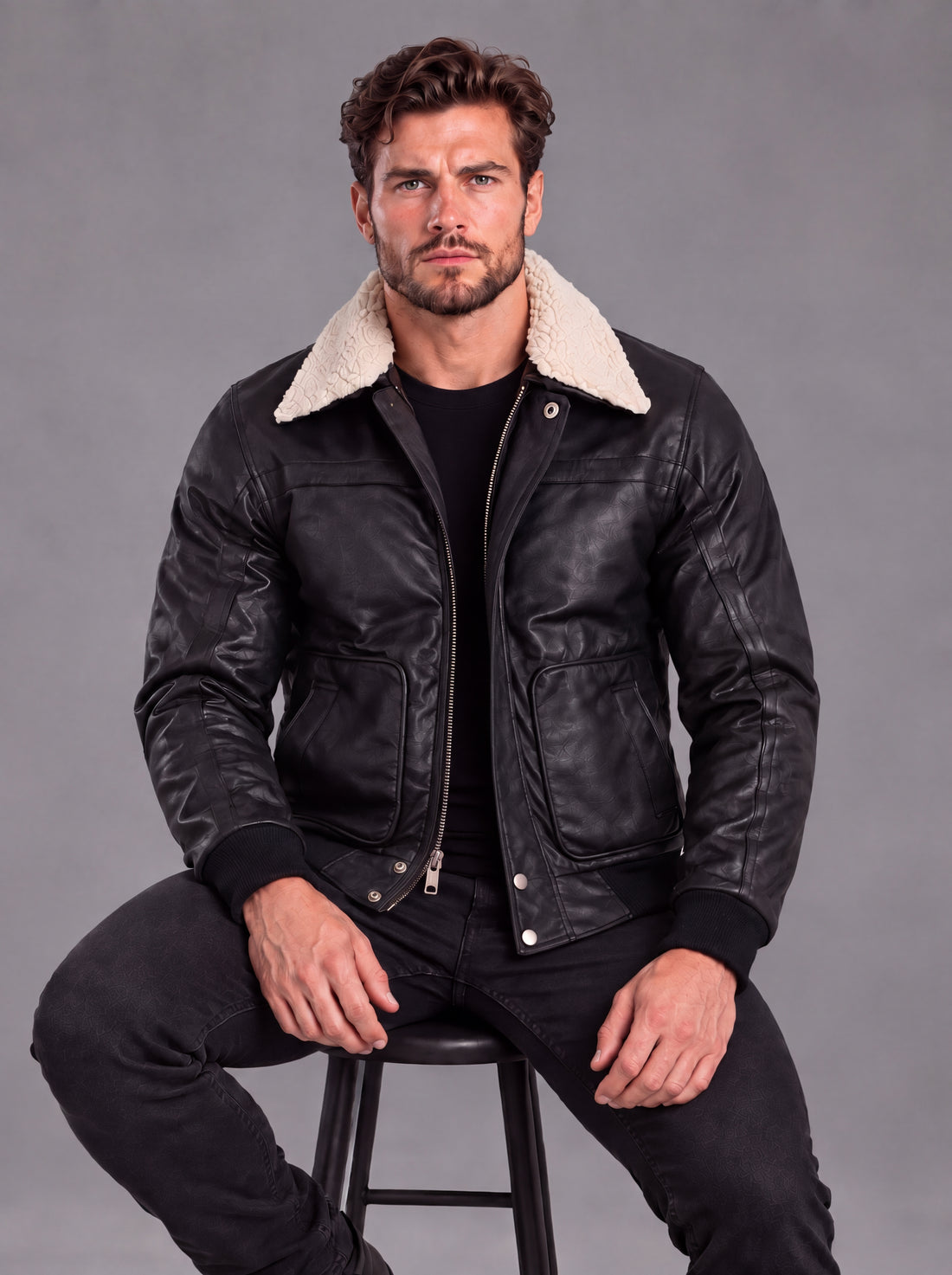 Vance Herren Lederjacke aus 100% Rindsleder – Echtleder Jacke mit abnehmbarem Fellkragen (Schwarz)