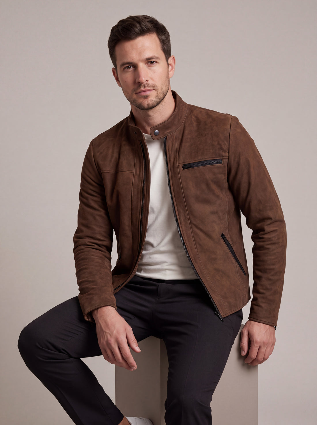 Vance Men's Genuine Leather Jacket made from 100% cowhide leather (nubuck leather)