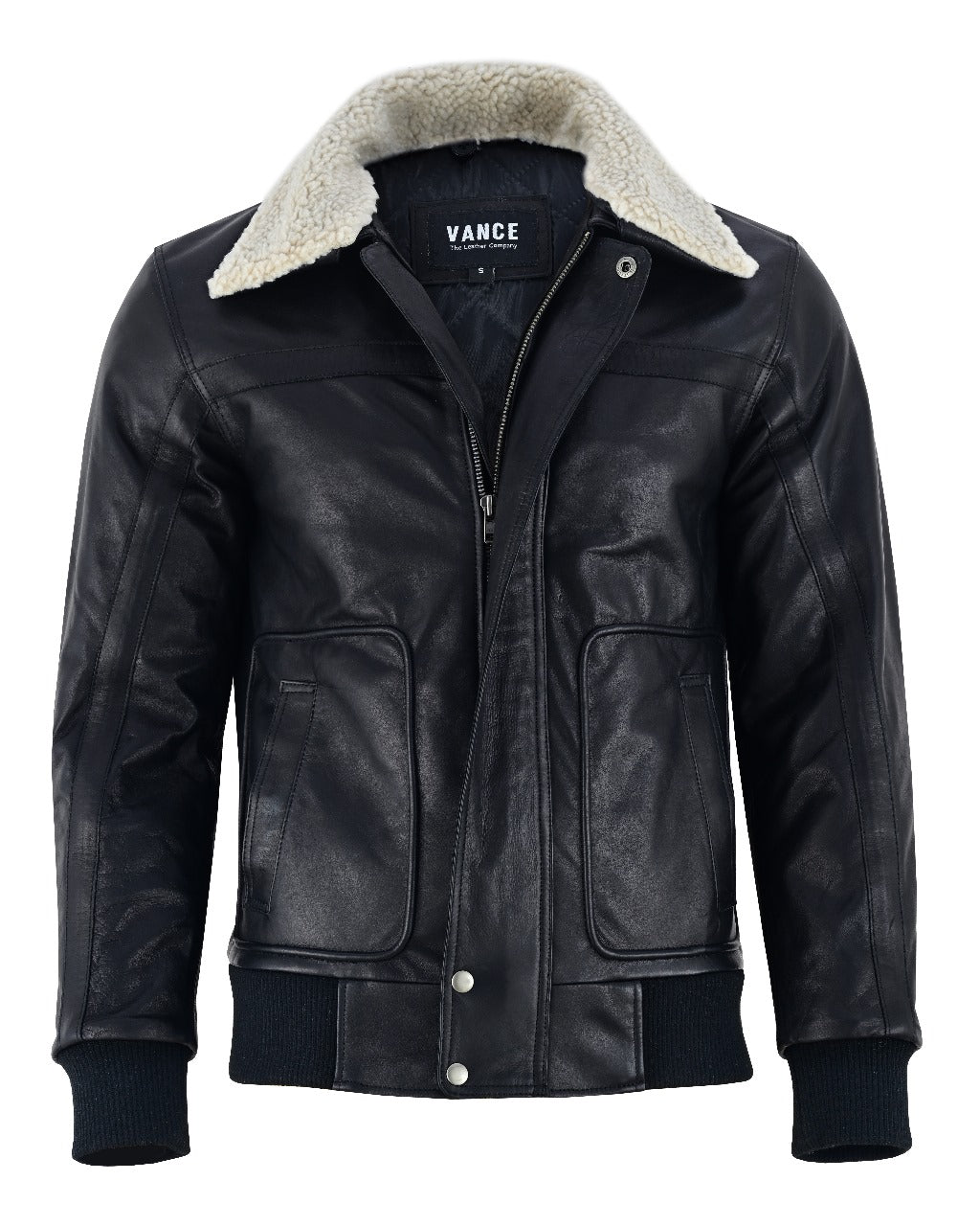 Vance The Leather Company Herren Lederjacke aus 100% Rindsleder – Echtleder Jacke mit abnehmbarem Fellkragen (Schwarz)