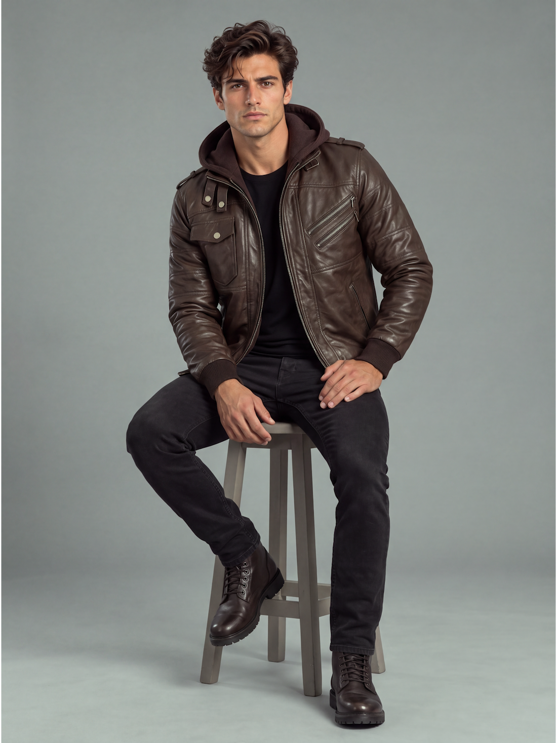 Vance Men's Real Leather Jacket Made of 100% Lambskin Removable Hoodie