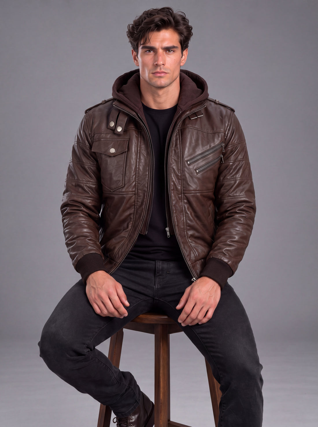 Vance Men's Real Leather Jacket Made of 100% Lambskin Removable Hoodie