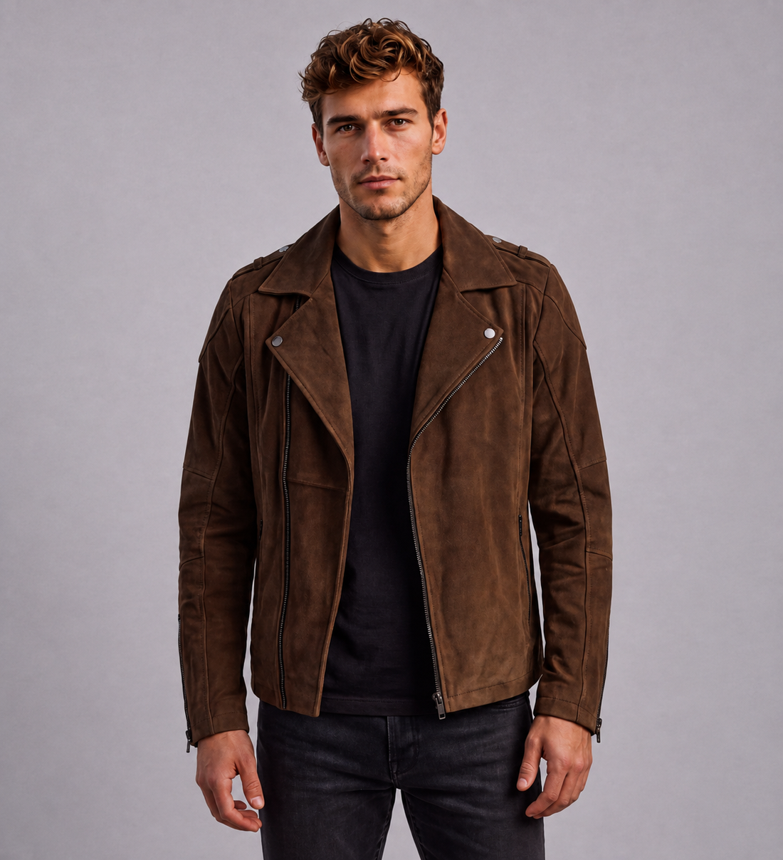 Vance Men's Genuine Leather basic biker jacket made from 100% cowhide