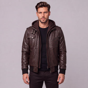 Vance Men's Real Leather Jacket Made of 100% Lambskin Removable Hoodie