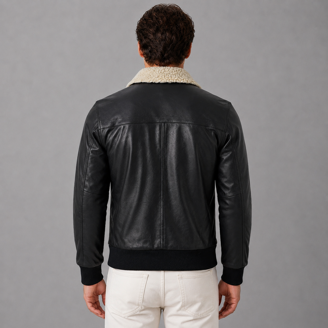 Vance The Leather Company Herren Lederjacke aus 100% Rindsleder – Echtleder Jacke mit abnehmbarem Fellkragen (Schwarz)