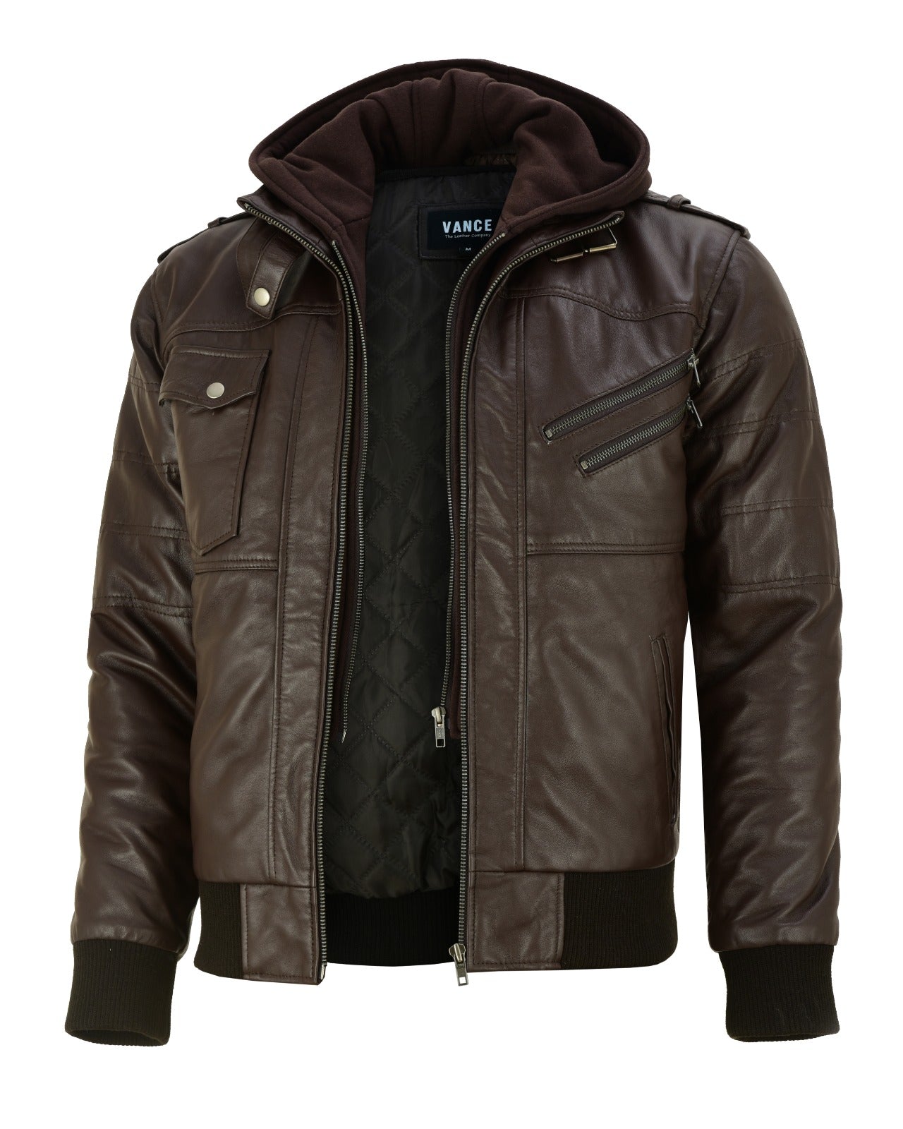 Vance Men's Real Leather Jacket Made of 100% Lambskin Removable Hoodie