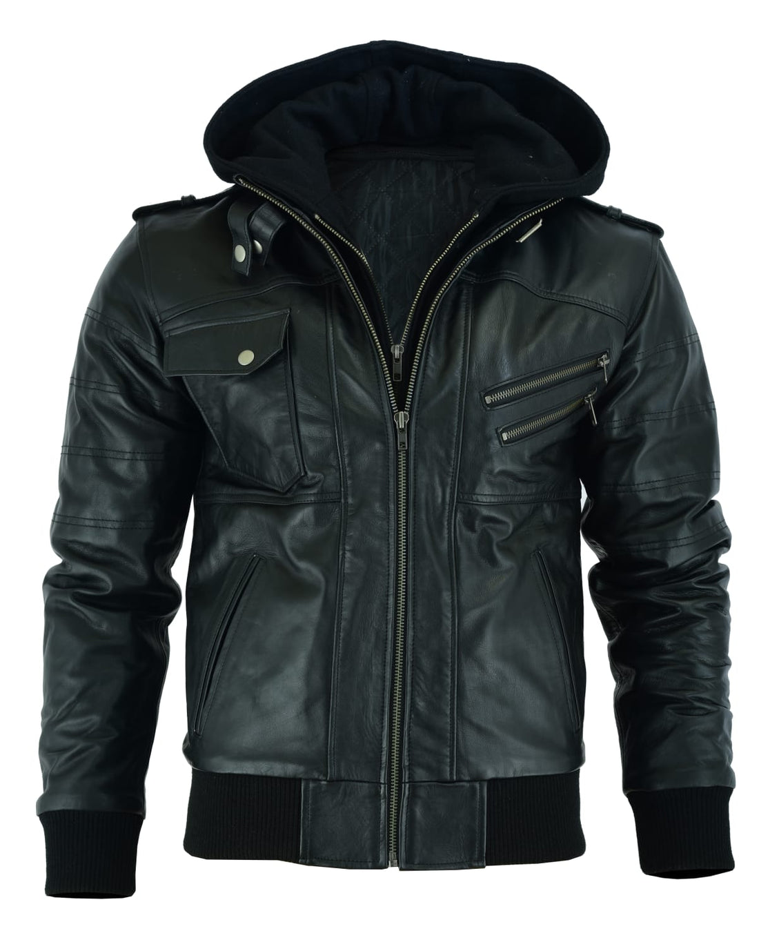 Vance Men's Genuine Leather Jacket made from 100% cowhide leather with detachable hoodie